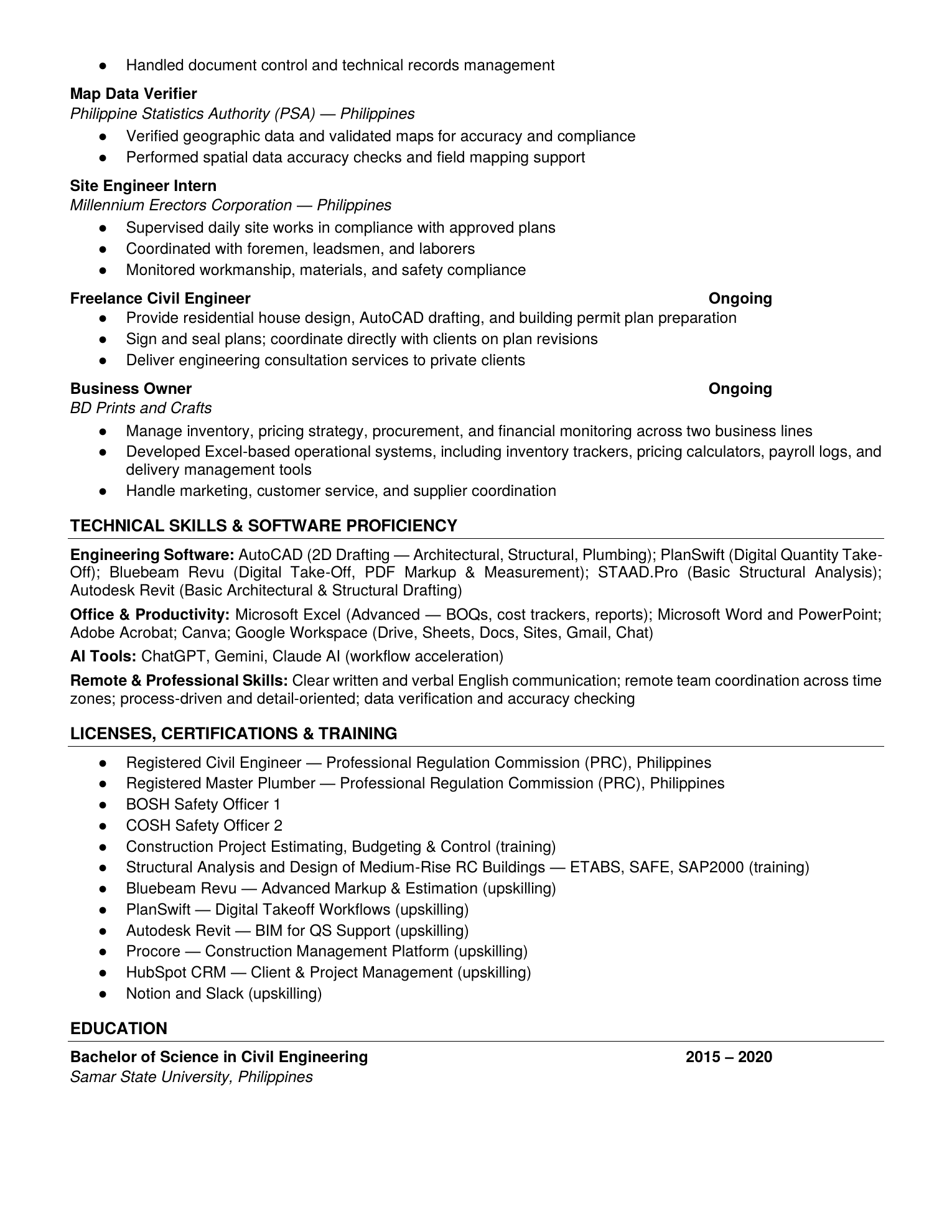 Resume page 2